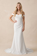 White Elegant Mermaid Off the Shoulder Elastic Long Wedding Dresses-KissProm