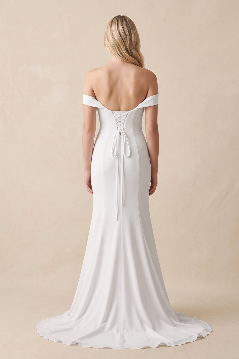 White Elegant Mermaid Off the Shoulder Elastic Long Wedding Dresses-KissProm
