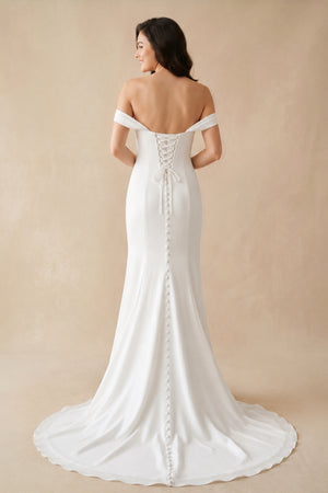 Elegant Mermaid Off the Shoulder Elastic Long Wedding Dresses-KissProm