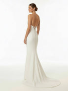 Elegant Mermaid Strapless Elastic Satin Wedding Dresses with Train - KissProm