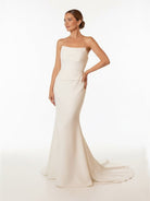 Elegant Mermaid Strapless Elastic Satin Wedding Dresses with Train - KissProm