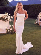 Elegant Mermaid Strapless Elastic Satin Wedding Dresses with Train - KissProm