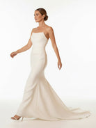 Elegant Mermaid Strapless Elastic Satin Wedding Dresses with Train - KissProm