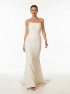 Elegant Mermaid Strapless Elastic Satin Wedding Dresses with Train - KissProm
