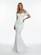 Elegant Mermaid Sweetheart Sexy Off - the - Shoulder Wrap - Around Satin Wedding Dress - KissProm