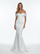 Elegant Mermaid Sweetheart Sexy Off - the - Shoulder Wrap - Around Satin Wedding Dress - KissProm