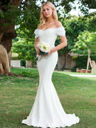 Elegant Mermaid Sweetheart Sexy Off - the - Shoulder Wrap - Around Satin Wedding Dress - KissProm