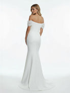 Elegant Mermaid Sweetheart Sexy Off - the - Shoulder Wrap - Around Satin Wedding Dress - KissProm
