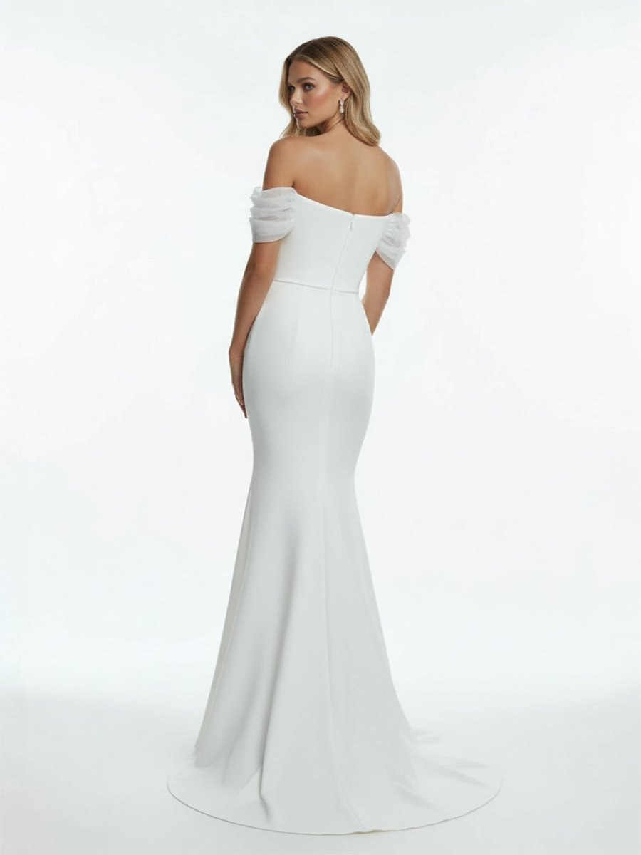 Elegant Mermaid Sweetheart Sexy Off - the - Shoulder Wrap - Around Satin Wedding Dress - KissProm