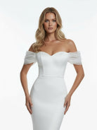 Elegant Mermaid Sweetheart Sexy Off - the - Shoulder Wrap - Around Satin Wedding Dress - KissProm