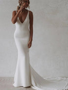 Dorian | Elegant Mermaid V - Neck Elastic Satin Long Wedding Dresses - KissProm