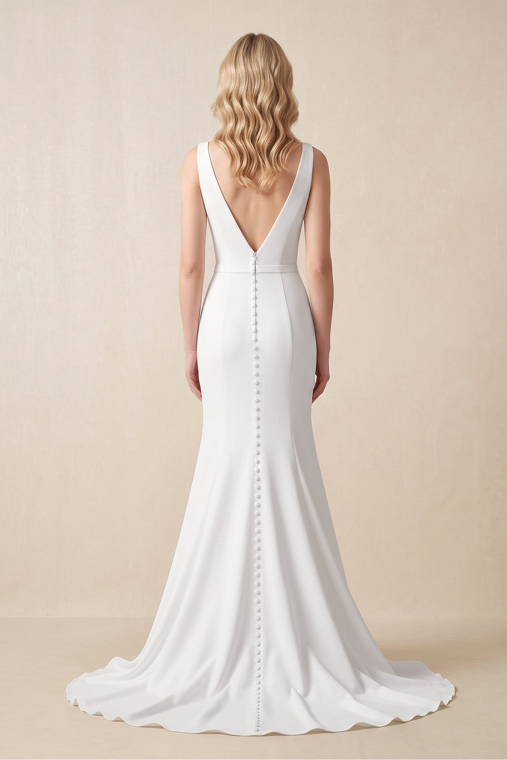 White Elegant Mermaid V Neck Satin Long Wedding Dresses with Train – Wedding Dresses by KissProm | Available at KissProm