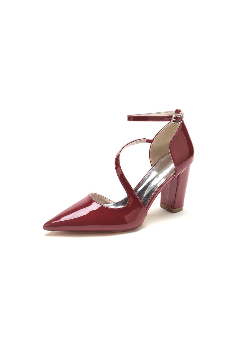 Burgundy Mary Jane Heels with Chunky - KissProm