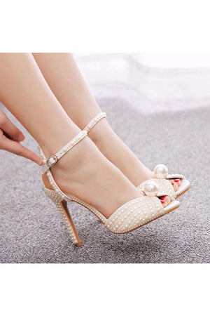Elegant Pearl Peep Toe Stiletto Ultra High Heels - KissProm