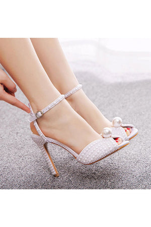 Elegant Pearl Peep Toe Stiletto Ultra High Heels - KissProm