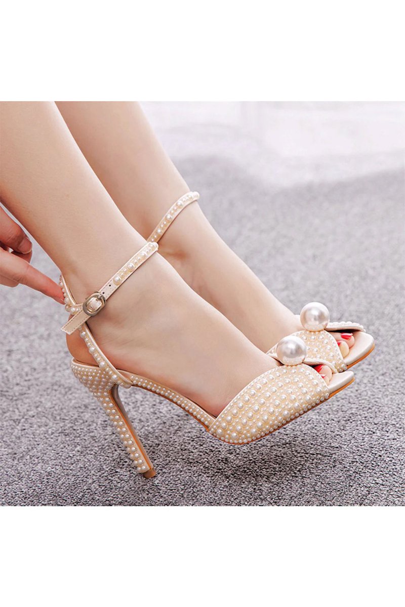 Elegant Pearl Peep Toe Stiletto Ultra High Heels - KissProm