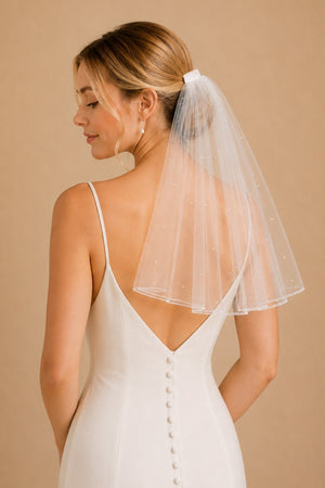 Elegant Pearl Wedding Veil with Comb in White - KissProm Wedding Veils