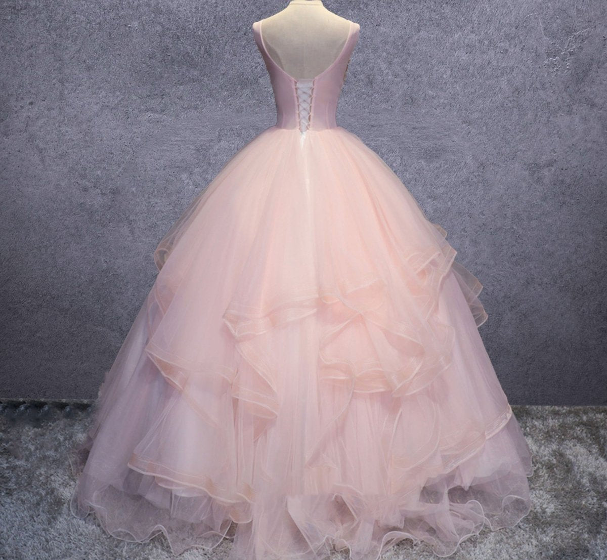 Pink A Line Organza Floor-Length Prom Dress with Appliqued Pink / 12 Pink A Line Organza Floor-Length Prom Dress with Appliqued Pink / 12