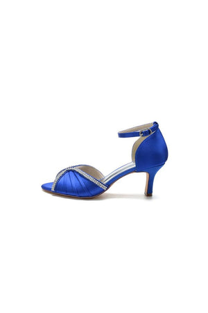 Elegant Rayel Blue Satin Pump with Rhinestone Accents - KissProm
