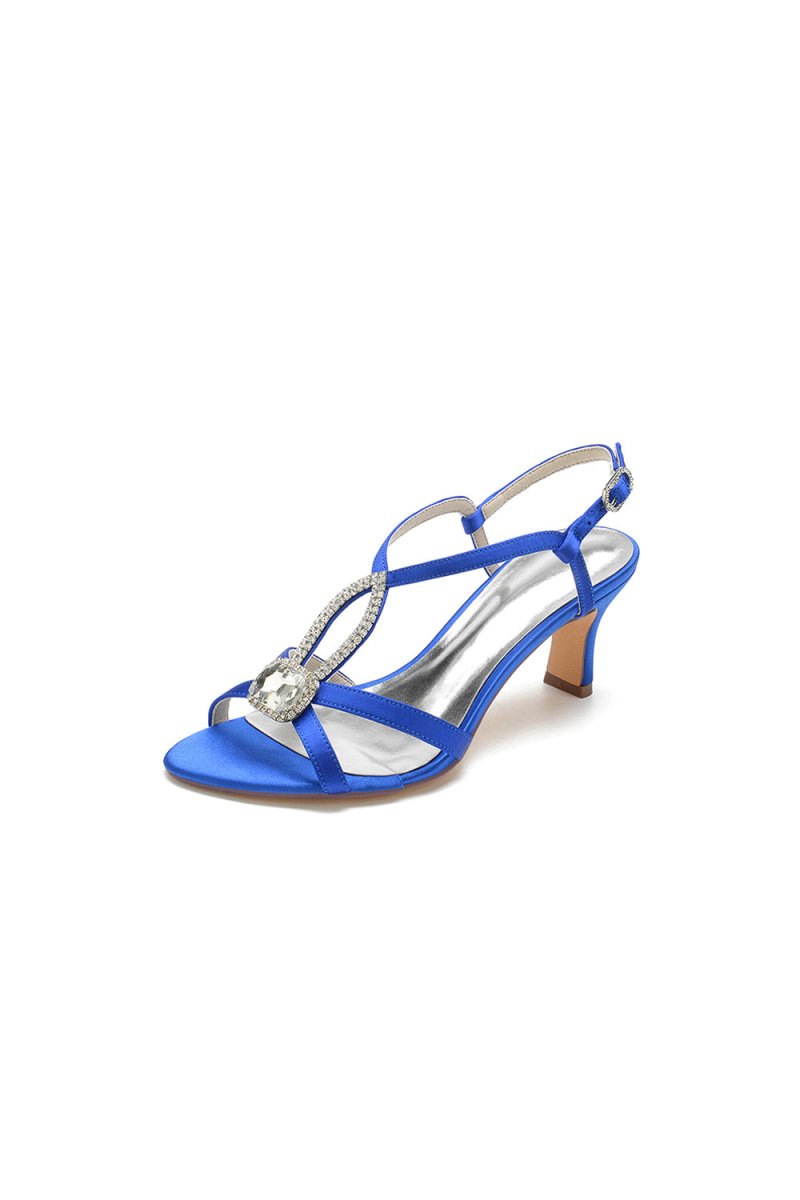 Elegant Royal Blue Satin Peep - Toe Pump with Silver Ornament - KissProm