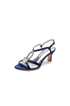 Elegant Royal Blue Satin Peep - Toe Pump with Silver Ornament - KissProm