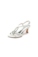 Elegant Royal Blue Satin Peep - Toe Pump with Silver Ornament - KissProm