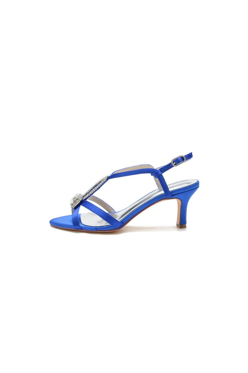 Elegant Royal Blue Satin Peep - Toe Pump with Silver Ornament - KissProm