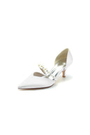 Elegant Satin Pointed Toe Heels with Pearl Strap - KissProm
