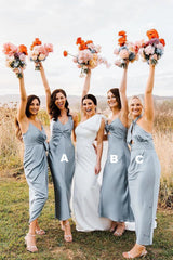 Elegant Sheath Halter Silk Satin Bridesmaid Dresses - KissProm