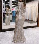 Charley | Elegant Sheath V - Neck Long Sleeves Sequin Prom Dress - KissProm