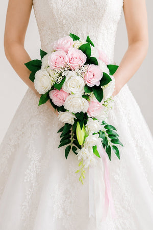 Elegant Silk Roses Wedding Flowers Bouquets in Pink - KissProm Accessories