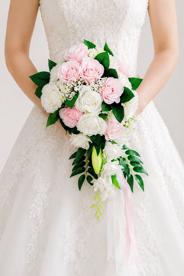 Elegant Silk Roses Wedding Flowers Bouquets in Pink - KissProm Accessories