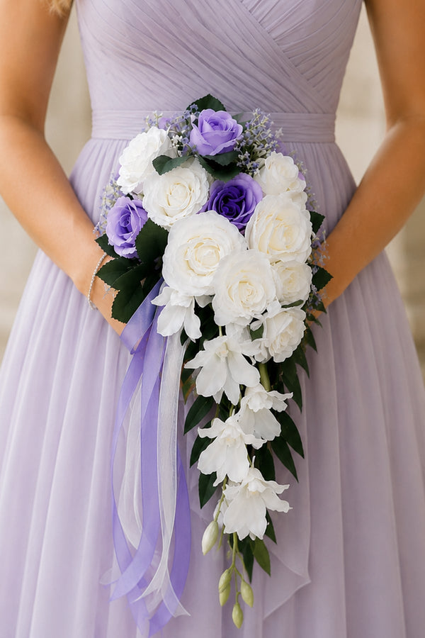 Elegant Silk Roses Wedding Flowers Bouquets in Purple - KissProm Accessories