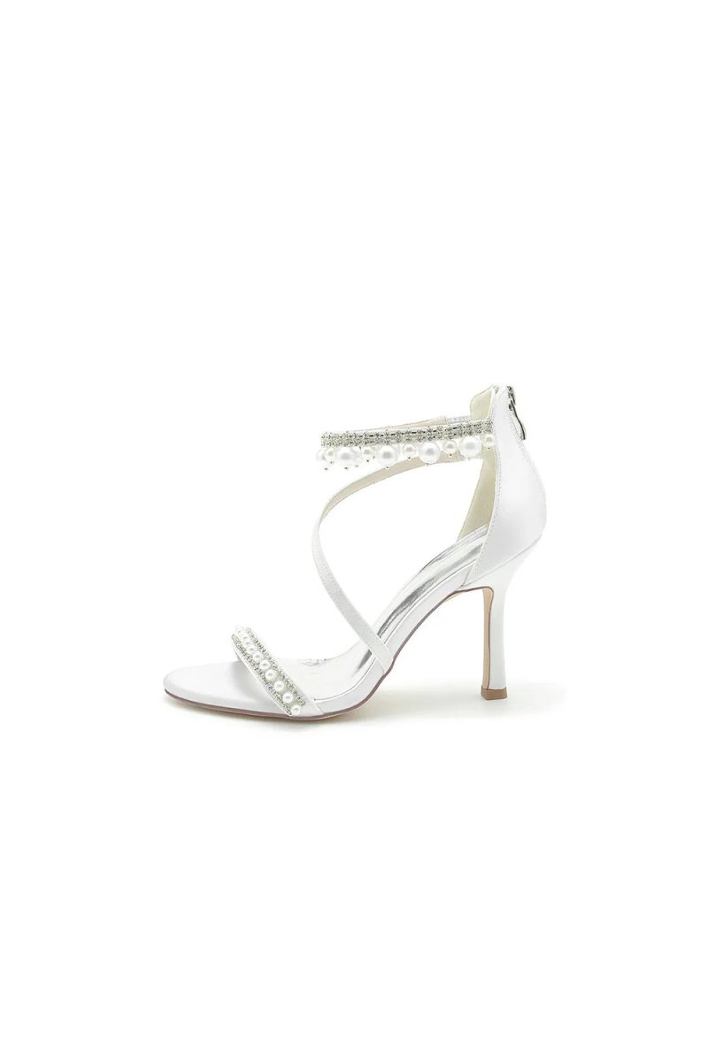 Elegant Single Strap Pearl Beaded Wedding Shoes - KissProm