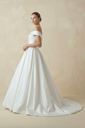 A-Line Satin Sweep Train White Wedding Dress with Sleeveless – Wedding Dresses by KissProm | Available at KissProm
