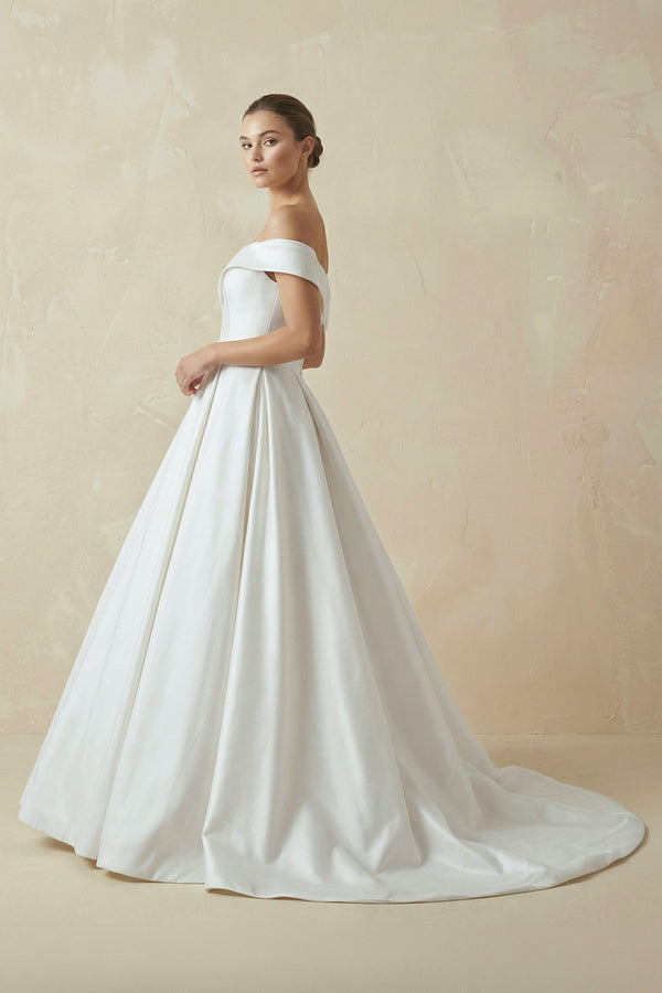 A-Line Satin Sweep Train White Wedding Dress with Sleeveless – Wedding Dresses by KissProm | Available at KissProm