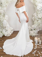 Elegant Trumpet Mermaid Off - The - Shoulder Elastic Satin Wedding Dresses - KissProm