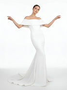 Elegant Trumpet Mermaid Off - The - Shoulder Elastic Satin Wedding Dresses - KissProm