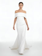 Elegant Trumpet Mermaid Off - The - Shoulder Elastic Satin Wedding Dresses - KissProm