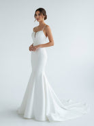 Mermaid White Spaghetti Straps Long Lace Wedding Dress - KissProm