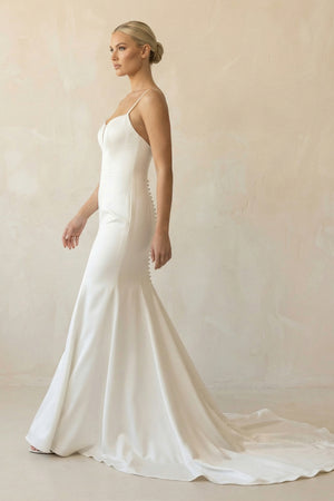 Mermaid White Spaghetti Straps Long Lace Wedding Dress  – Wedding Dresses by KissProm | Available at KissProm
