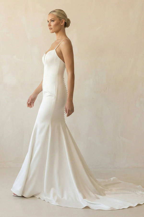 Mermaid White Spaghetti Straps Long Lace Wedding Dress  – Wedding Dresses by KissProm | Available at KissProm