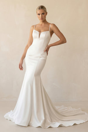 Mermaid White Spaghetti Straps Long Lace Wedding Dress  – Wedding Dresses by KissProm | Available at KissProm