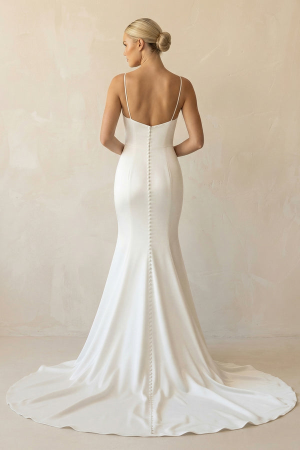 Mermaid White Spaghetti Straps Long Lace Wedding Dress  – Wedding Dresses by KissProm | Available at KissProm