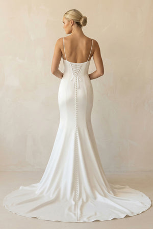 Mermaid White Spaghetti Straps Long Lace Wedding Dress  – Wedding Dresses by KissProm | Available at KissProm