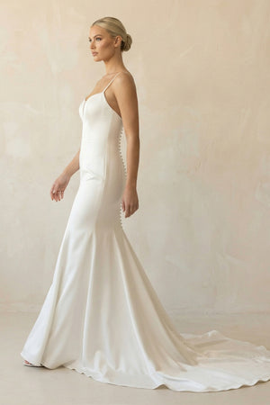 Mermaid White Spaghetti Straps Long Lace Wedding Dress  – Wedding Dresses by KissProm | Available at KissProm