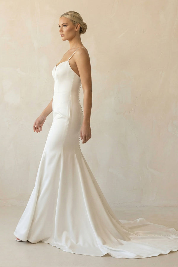 Mermaid White Spaghetti Straps Long Lace Wedding Dress  – Wedding Dresses by KissProm | Available at KissProm