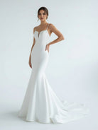 Mermaid White Spaghetti Straps Long Lace Wedding Dress - KissProm