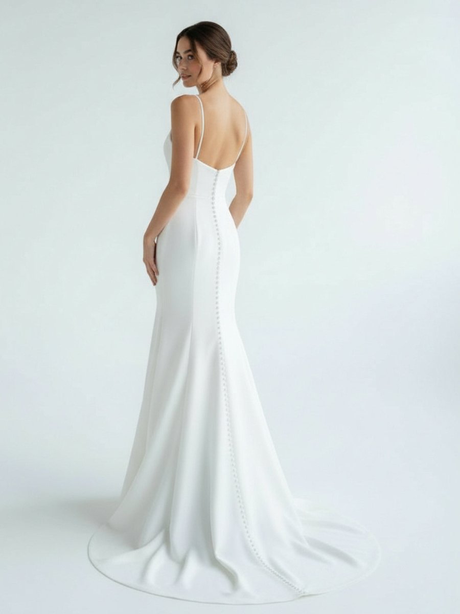 Mermaid White Spaghetti Straps Long Lace Wedding Dress - KissProm