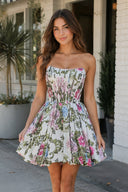 Elira| Sky Blue - A Line Brocade Strapless Corset Floral Homecoming Dress with Bubble Hem